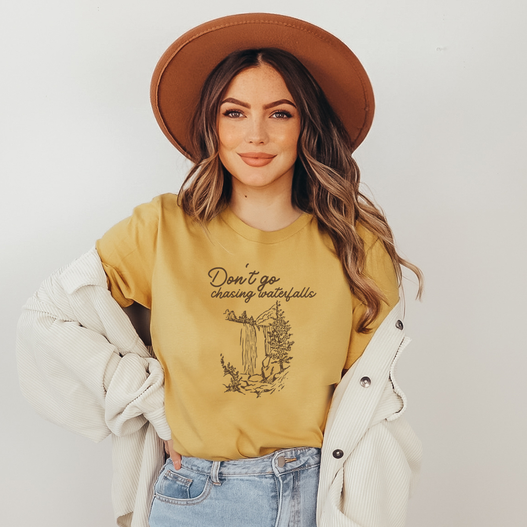 Don't Go Chasing Waterfalls Tee - Army Green, Mustard & Heather Tan